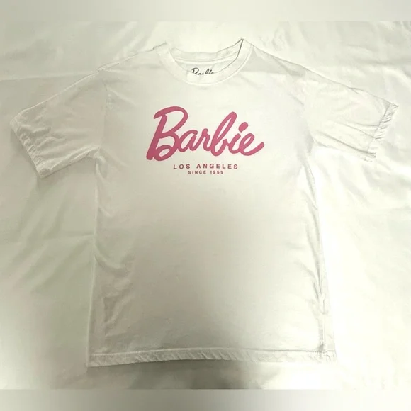 Ardene Oversized Barbie White Tee with Pink Script Logo XS - Picture 5 of 9
